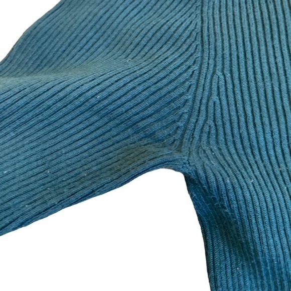 Oasis UK Ribbed Knit Flutter Sleeve Midi Dress A-line Teal Feminine Twee Fairy - Picture 15 of 15